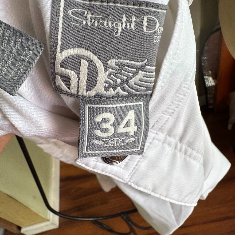 STRAIGHT DOWN MEN SHORT TENNIS/GOLD WHITE 5 POCKET SZ 34